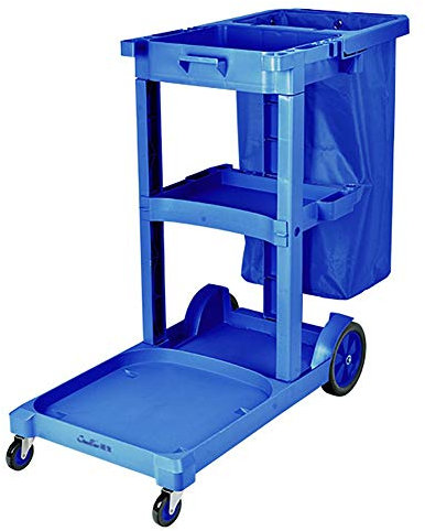 Janitorial Cart,Movable Hand Trucks Cleaning Trolley with Rubbish Bag, Heavy Duty Janitorial Cleaning Trolley on Wheels for Hotel Room, 60Kg Load/Blue