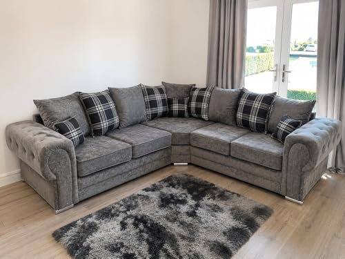 Verona 2C2 Corner Sofa Grey Fabric – Scatter Back Cushions – Large Upholstered Corner Sofa for Living Room – Modern Fabric Corner Couch – Comfortable Family Seating