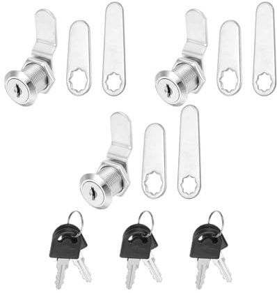 PATIKIL Chiavi Alike per Serrature per Armadi da 3/4 Pollici con Chiave, Set di 3 Serrature a Cam per Sostituzione Cilindro Serratura Cassetta Attrezzi per Cassettiera RV Posta, Argento
