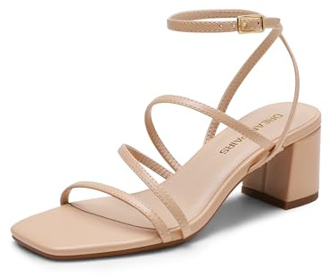 DREAM PAIRS Womens Block Heels 2 inch Strappy Square Toe Dressy Chunky Low Heeled Sandals for Party Wedding Evening,Size 8,Nude-Pu,DWUMHS2512