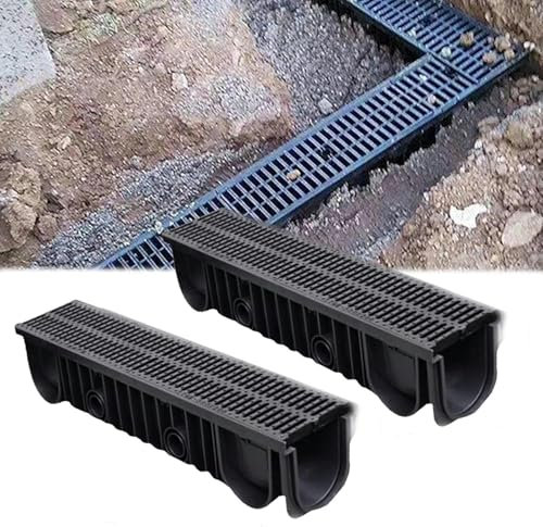 Entwässerungsrinne 2-teiliges Französisches Drainageset Für Felsen, HDPE-Entwässerungsrinne In U-Form Mit Gitter – 100 Cm Lang, Grabenentwässerungssystem Für Betonboden, Gartenauffahrt(100x35x35x3cm/3