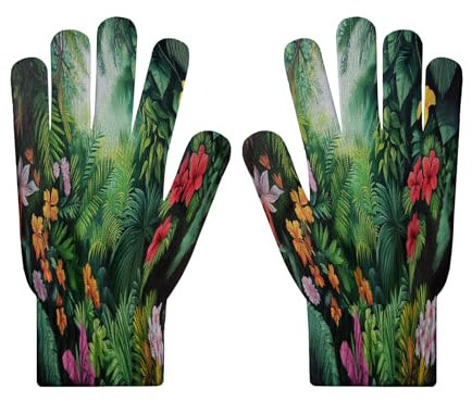 MLSOWM Grüne Blätter und bunte Blumen Handschuhe Winter Strickhandschuhe Elastische Unisex Handschuhe Schutz Fingerhandschuhe für Herren Sport