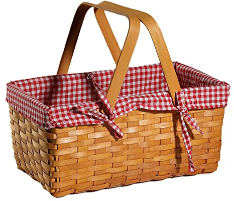 BGFYUSF Picknickkorb， natürlicher geteilter Einkaufskorb， gewebter Aufbewahrungskorb mit doppelten Klappgriffen， handgefertigter Korb， Picknickkorb für draußen， rosa，