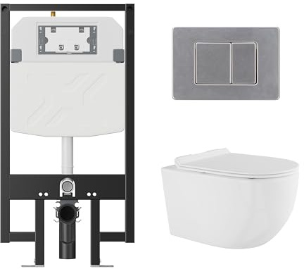 Wall Hung Toilet with Tank, Eridanus Wall Mounted Toilet Combo Set, 2x4 In-Wall Toilet Tank Carrier, Dual-Flush Plate Included, Rimless Bowl With Soft-Close Seat, Glossy White, 2 Separate Packages