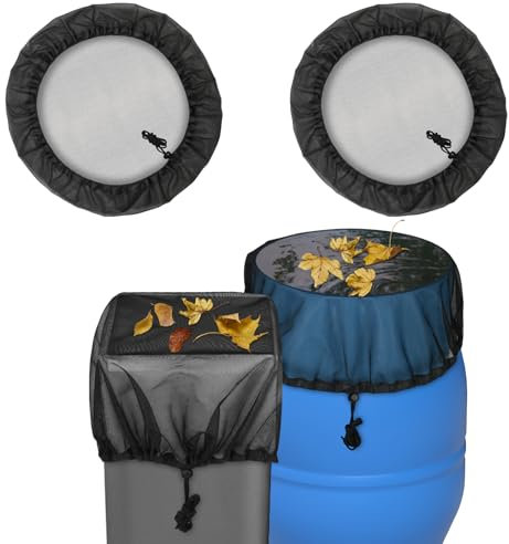 ABOHU Copertura in Rete per Barili da Pioggia 60cm, 2 Pcs Rete di Protezione per Serbatoio per Acqua con Cordicella di Trazione, Copertura Protettiva Regolabile per Giardino Protegge da Foglie Zanzare