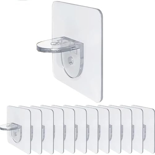10 Piece Self Adhesive Shelf Bracket, L-Shaped Shelf Support Clear Shelf Brackets Racks Punch Free Plastic Pegs Hanger Holder for Partition Furniture (6 x 6cm)