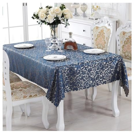 BHOMTY Rechteckige Jacquard-Tischdecke Schützt und dekoriert den Tisch Geeignet für Haus, Hotel Restaurant, Hochzeit Bankett, Büro Treffen Marineblau 140 * 240 cm