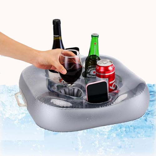 Bogoro Poolbar cocktailhållare, 4 hål, uppblåsbar dryckeshållare, flytande underlägg mugghållare tillverkad av högkvalitativ PVC, stabil struktur, perfekt för sommar, pool, fest, pool
