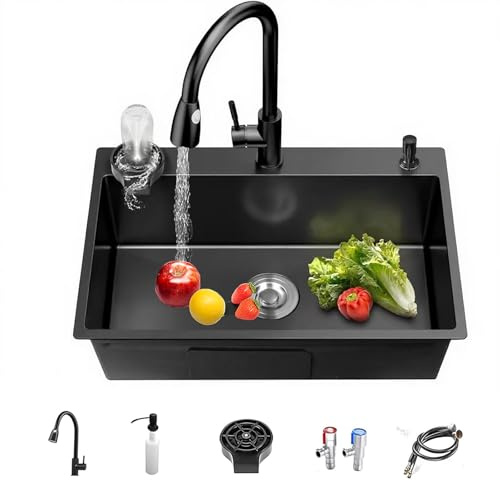 Évier de cuisine noir 50 x 45 cm en acier inoxydable – Évier compact à encastrer avec égouttoir et égouttoir – Idéal pour les petites cuisines, bars ou buanderies (Évier à poser, 50 x 45cm)