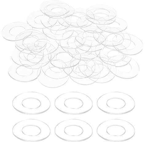 sourcing map 150 Pcs M10 PVC Flat Washers Clear Plain Washer 10mm ID 20mm OD 1mm Thick Round Flat Spacers for Screws Bolts Glass Shower Door Handle Bathroom