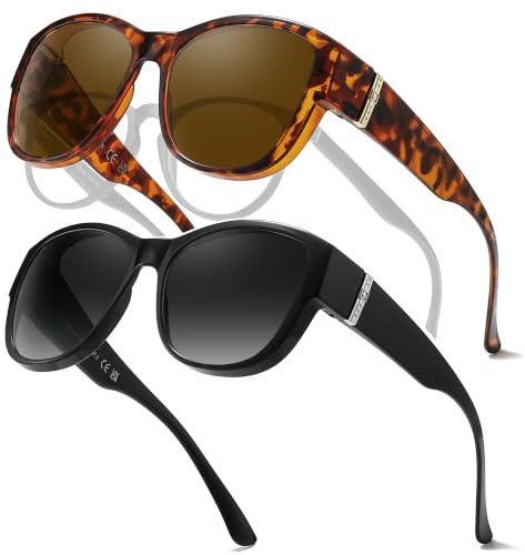 Myiaur 2er Pack Polarisiert Überzieh Sonnenbrille für Damen UV400 Schutz. | TR90 Mode Rahmen, Ideal für Alltag & Autofahren