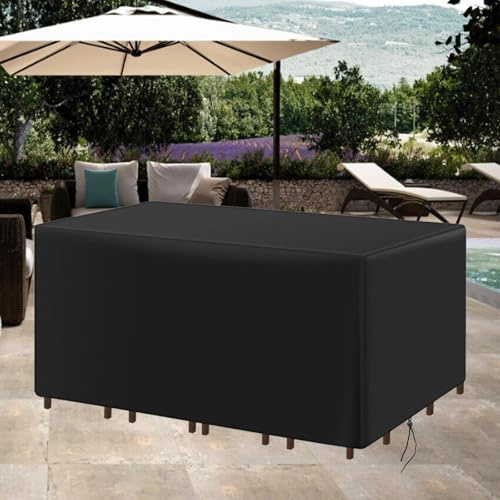 AUWUUA Housse Protection Salon de Jardin 210x185x120cm/LxWxH Housse Table de Jardin, Bache de Protection Exterieur Table, Imperméable Anti-UV Couverture De Meubles De Patio pour Chaises Canapés
