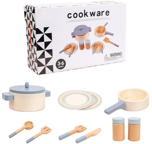Giocattoli da cucina - Set di pentole e padelle in legno, set da cucina per | Utensili da cucina educativi sostenibili, kit da cucina divertente con utensili per annive