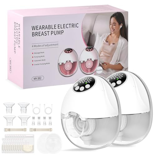 Focenat 2 Pezzi Tiralatte Elettrico Indossabile, Elettrico a Mani Libere Tiralatte Elettrico Portatile con 4 Modalità e 12 Livelli, 24mm, 21mm, 19mm, Funzione di fuoriuscita di latte intelligente