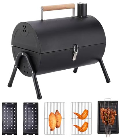 Yuemeuy Parrilla de Barril de Carbón - Ahumador Barbacoa Portátil - Barbacoa de Barril Ligera y Ventilada para Terraza, Jardín, Balcón, Camping, Patio y Picnic