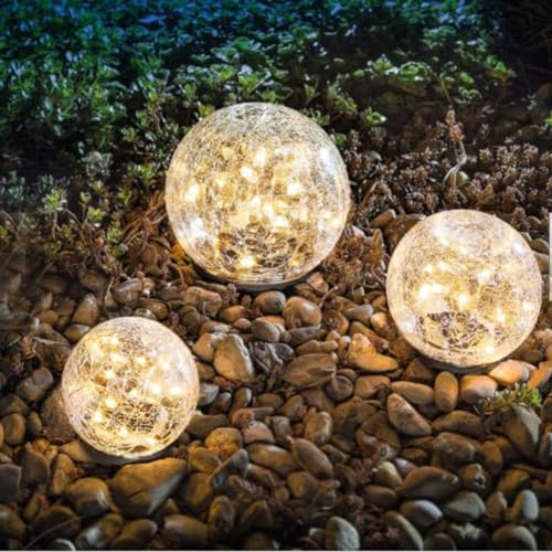 §ＥＥ∞ＥＩＳＥＩ Solar Garden Lights, EISEI Cracked Glass Ball Waterproof Auto ON/Off Warm White Fairy String Lights for Flowerbed, Path, Patio, Lawn, Outdoor/Indoor Decorations(3.9''-1 Globe)