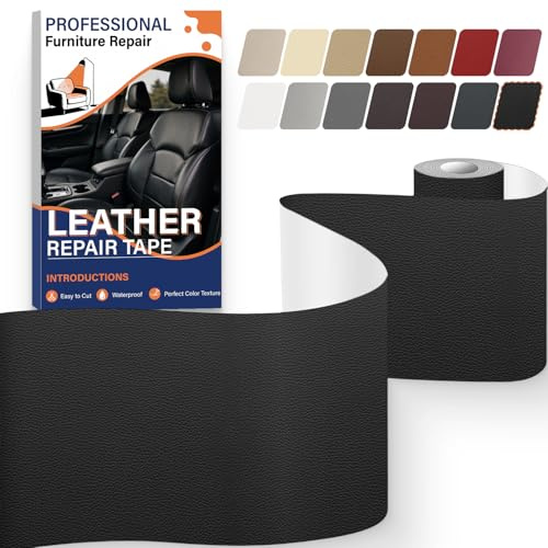 Leder Reparatur Set Schwarz, Kunstleder Selbstklebend 10 x 200 cm | Schnellreparation, Kunstleder Reparaturset Flicken Aufkleber Patch für Autositze, Möbel, Sofaleder, Taschen