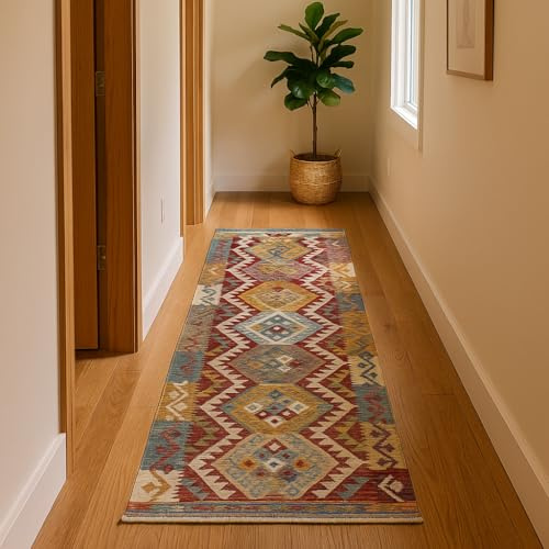 HAMID - Tappeto Kilim Herat, Tappeto Kilim, 100% Lana, Tessuta a Mano, Etnico per Soggiorno, Camera da Letto, Sala da Pranzo (237x76cm)