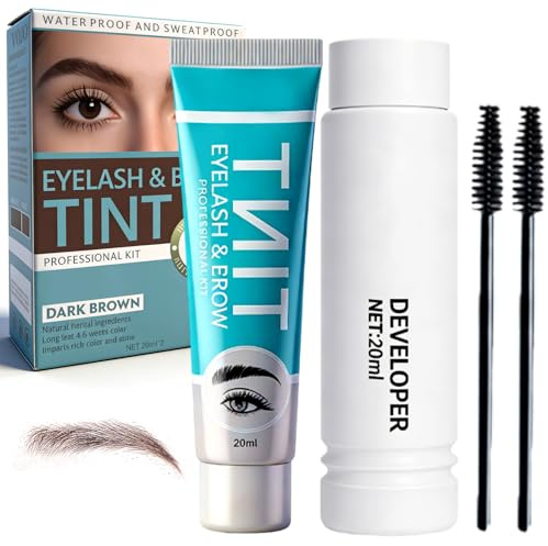 Kit Express Colore Sopracciglia, Tintura sopracciglia resistente Kit, Colorazione Ciglia e Sopracciglia, Ciglia e Sopracciglia, Naturale, Facile da Usare con Accessori Completi,Marrone scuro