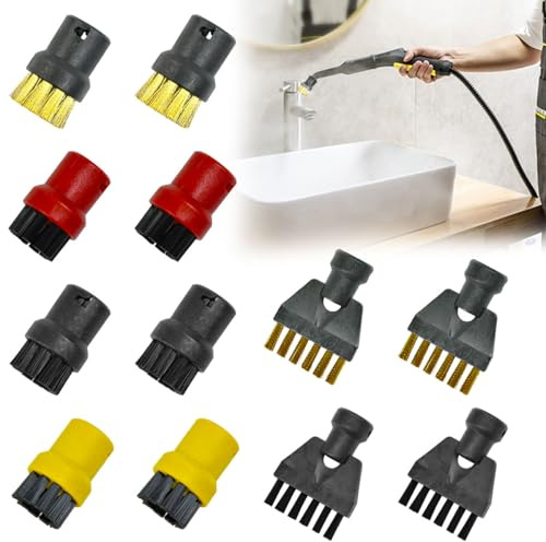 Zuxbolf 12 Pz Spazzole Set per Pulitore a Vapore,Spazzola di Ricambio per Pulitore a Vapore Compatibile con Karcher SC1 SC2 SC3 SC4 SC5 CTK10 (8 Spazzola Rotonda, 4 Spazzole per Fughe)