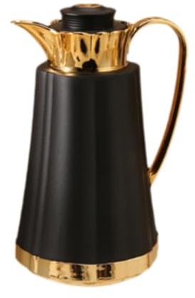 MotiveTech 1L Insulated Coffee Carafe with Handle Vacuum-Insulated Coffee Kettle Vintage Arabic Style Glass Inner Container Thermal Teapot for Coffee, Tea, Water, Drink, Black Gold