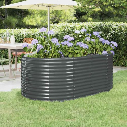Mokuyary Fioriera rialzata in acciaio zincato, 175 x 100 x 68 cm, antracite, aiuola rialzata, per verdure, erbe, fiori e piante grasse, aiuola da giardino, terrazza, balcone