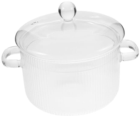 Toyvian Olla de Vidrio con Tapa Cacerola de Borosilicato con Asas Seguras para Cocina Lenta para Sopas Leche y Comida para Bebés Cocinas Pequeñas