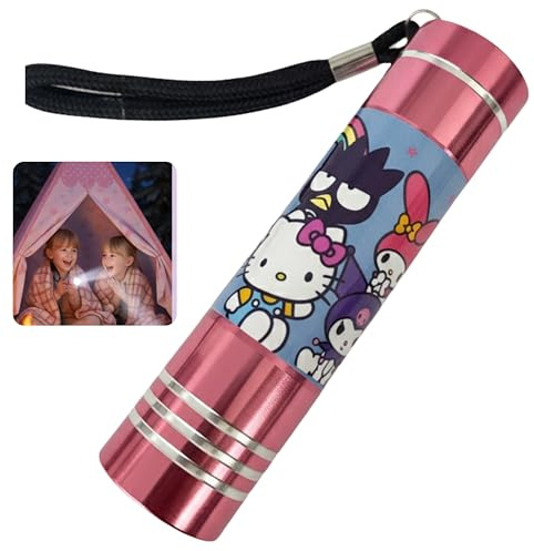 SRV Hub Linterna infantil Hello Kitty rosa – 9 LED de aluminio con correa para la muñeca | Mini linterna impermeable para camping, senderismo y viajes | Incluye 3 pilas AAA - Regalo de Navidad para