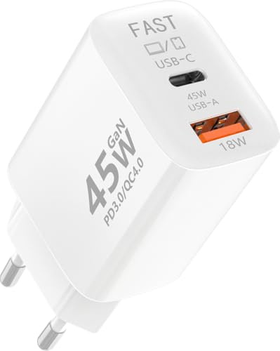 Chargeur USB C 45W, PD 3.0 Prise USB Chargeur Rapide avec 2 Ports Type C & USB A,Chargeurs Secteur pour Téléphones Portables
