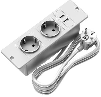Multiprise encastrée avec USB, 2 Prises avec USB A, Prise encastrée avec câble d'extension de 1,5 m, multiprise encastrée pour Bureau, Maison, Meubles