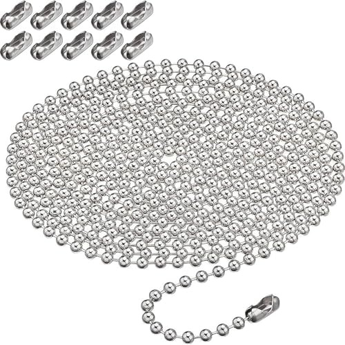 3 Meter/9.84 Feet Blind Chain, 4.5mm Roller Blind Chain Beaded Pull Chain Extension, Chain Beaded Ball Roller Chain Silver with 10 Roller Blind Chain Connectors, Window Blinds Accessories