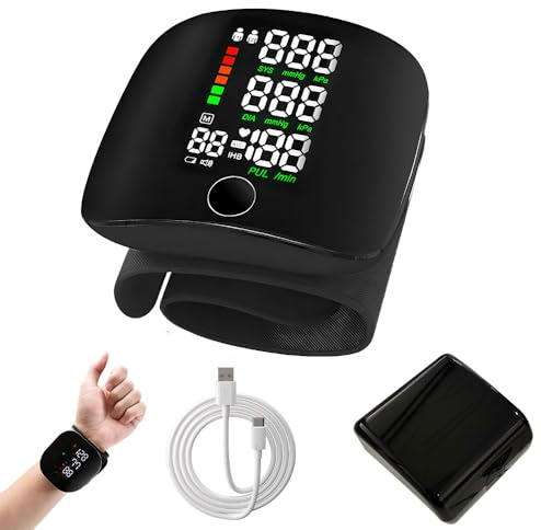 Automatic Wrist Blood Pressure Monitor, Portable Digital Blood Pressure Machine with LED Touch Screen & Automatic Voice, Rechargeable Wrist BP Monitor for Home Office Travel Use