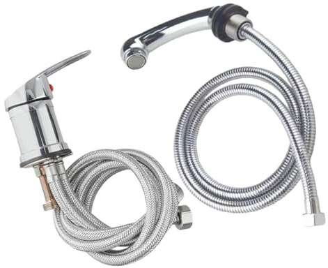 LatoYard Rubinetto per lavabo con doccetta per shampoo e sedia, per stazione di barbiere, compatibile con tubo in tessuto da 80 cm, raccordo ad alta pressione in lega