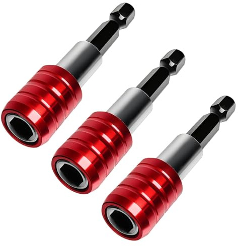 Zynqo 1/4 Inch Hex Shank Magnetic Drill Bit Holder Spare Steel Head 3PCS | 60mm Red Quick Release Bar Extension Chuck Adapter for DIY Enthusiast Worker Compatible with Power Drill Electric Screwdriver