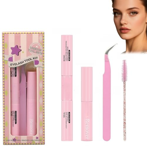 Lash Bond and Seal Kit,Cluster Lashes Glue Bond and Seal,Eyelash Remover,Tweezers and Portable Eyelash Brush,Waterproof Strong Hold Individual Lashes Glue