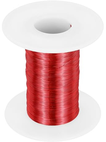 QUARKZMAN Kupferlackdraht 0.16mm, 34 AWG, isolierter bis 155°C Kupferdraht, Lackdraht für Transformatoren, Handwerk, Elektrik und DIY, Rot (56.6G）
