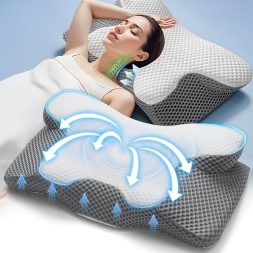 Trongle Almohada cervical ortopédica de espuma viscoelástica con 2 alturas para dormir, almohada ergonómica para dormir de lado, espalda y estómago – Almohada antidolor de cuello
