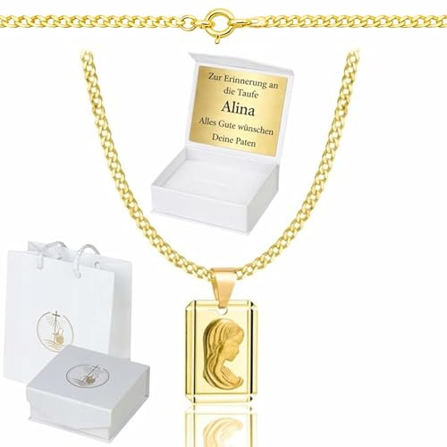 ZELYA Cadena de oro con cruz - 925/585 14K plata bañada en oro, cadena tanque para niñas y niños – 45 cm, cadena de comunión con cruz, cadena para niños para comunión y bautizo, caja de regalo con