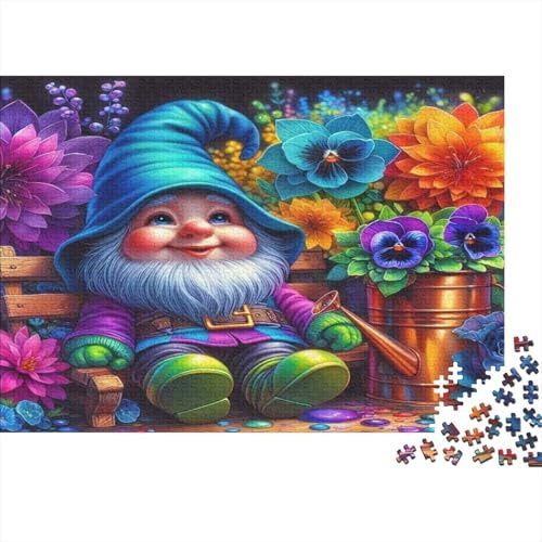 Garden Gnome Sitting 1000 Pc Extra-thick Cardboard Jigsaw Puzzle Bundle Couple Partners Concentration Training Gift Idea 38x26cm/1000pcs