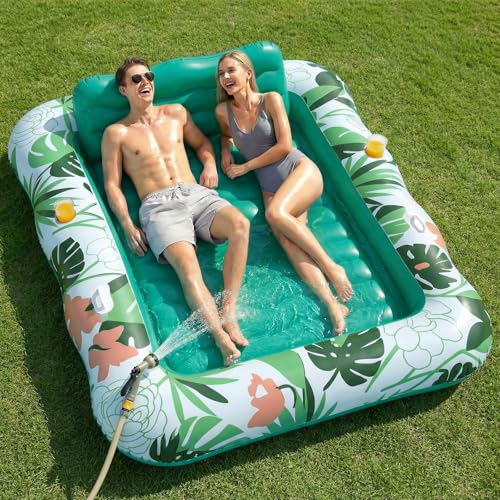 SOLAVERO 220x160 cm Aufblasbare Tanning Pool, Große Luftmatratze Pool | Abnehmbarem Kopfkissen, 2 Getränkehalter & Griffe, für Erwachsene, Sommerspaß, Wasserparty, bis 300kg, Grün