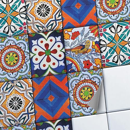 CREATISTO Fliesenaufkleber Fliesenfolie Mosaikfliesen - Aufkleber Folie für Fliesen I Klebefliesen Deko Folien für Fliesen Ornament in Bad u. Küche (15x20 cm I 24 -Teilig)