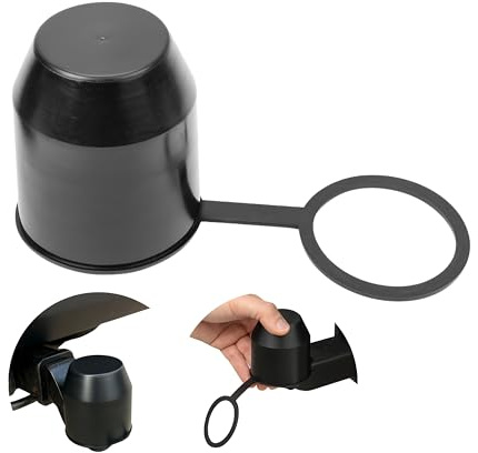 Abdeckung für Anhängerkupplung, 1 Stück, in Schwarz, mit Sicherungsring, für Ø 50 mm Kugelkopfkupplungen, Kupplungskappe Anhänger mit Ring, Hänger Kupplung Kappe, Schutzkappe Hängerkupplung Cover