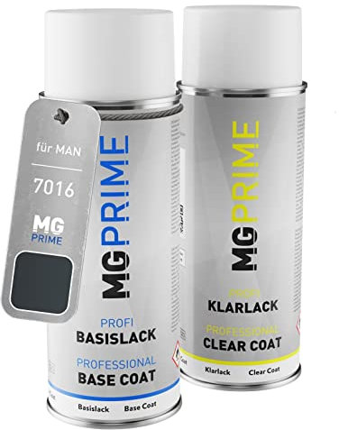MG PRIME Autolack Sprühdosen Set für MAN 7016 Anthrazitgrau Basislack Klarlack Spraydose 400ml