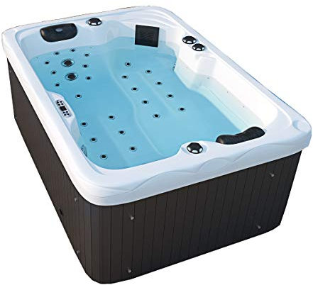 Outdoor Whirlpool Hot Tub Luzern Farbe weiß 195x135 cm mit 41 Massage Düsen + WPC Treppe + Heizung + Ozon Desinfektion + LED Beleuchtung für 2 Personen für Garten/Terrasse/Außen
