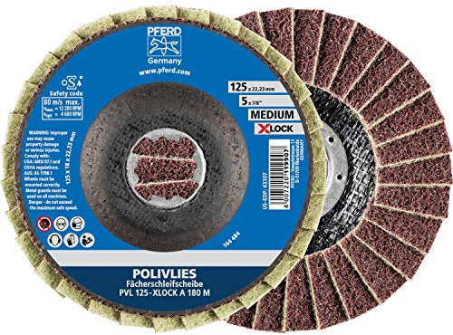 PFERD TOOLS POLIVLIES-Fächerscheibe, 5 Stück, 125mm, A180, mittel, X-LOCK (22,23 mm), 44694212 – für schnelle und komfortable Werkzeugwechsel, scheiben-ø 125 mm