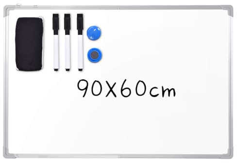 GOPLUS Magnetisches Whiteboard, 90 x 60 cm, Magnettafel mit abnehmbare Stiftablage, 3 schwarz Whiteboard Marker, 2 Magnete und Board Radiergummi, trocken Magnetpinnwand für Schule, Heim & Büro