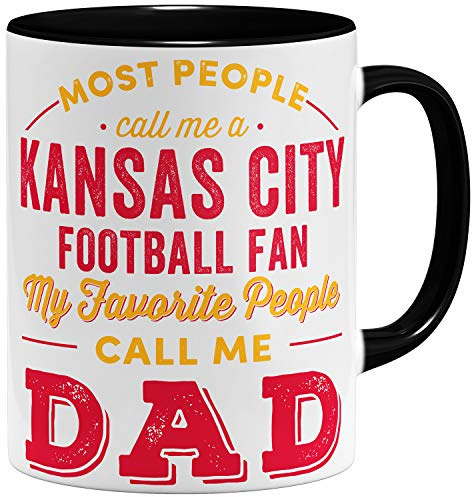 OM3® Kansas City-Fan Tasse - Keramik Becher - American Football Mug - 11oz 325ml - Beidseitig Bedruckt - Schwarz