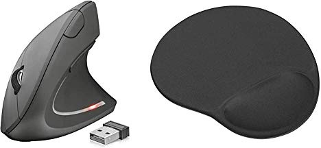 Trust verto - ratón ergonómico vertical inalámbrico, iluminado, color negro. + Bigfoot - Alfombrilla para ratón ergonómica con relleno de gel, color negro
