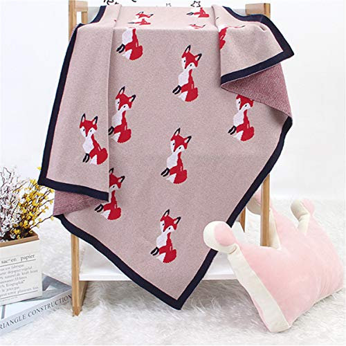 Surwin Strickdecke Babydecke Kuscheldecke Baumwolle, Mädchen und Jungen Babys Gestrickt Kinderdecke Freien Krabbeldecke Perfekt für Kinderwagen Babybett (80x100cm,Rosa Fuchs)