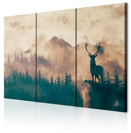 decomonkey Wandbilder Hirsch Natur 120x80 cm 3 Teilig Wandbild Groß Büro | Leinwandbild XXL, Deko, Wohnzimmer, Schlafzimmer, Wanddeko, Leinwand, Pictures For Wall, Poster, Wall Painting, Tiere